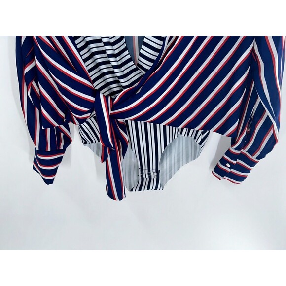 Women's Zara Accessories Striped Tie Front Long Sleeve Bodysuit Size S - Picture 3 of 7